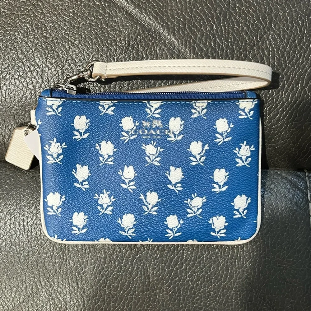 Coach blue floral small wristlet